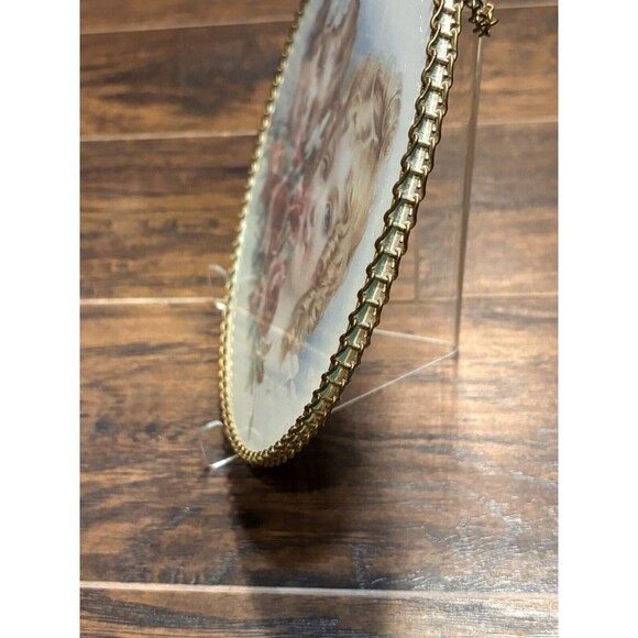 Vintage Victorian Girls w/Roses Flue Cover Round Picture w/Chain Edging Detail - Picture 3 of 5